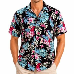 Molokai Hawaiian Aloha Shirt 2XL Floral Hibiscus Flowers Vibrant‎